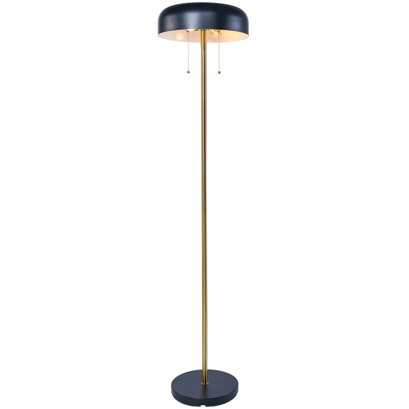 Neva Black and Gold Metal Floor Lamp with Drum Shade