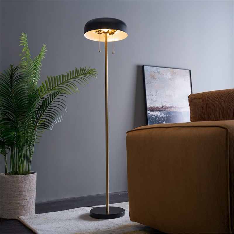 Neva Black and Gold Metal Floor Lamp with Drum Shade