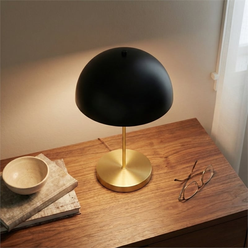 Dome Shade Metal Table Lamp in Black and Gold