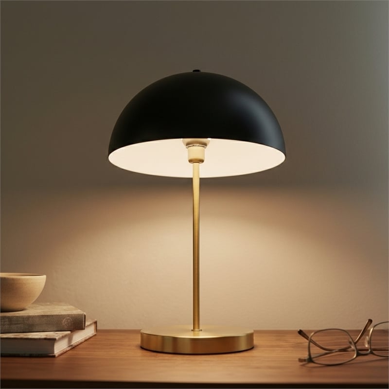 Dome Shade Metal Table Lamp in Black and Gold