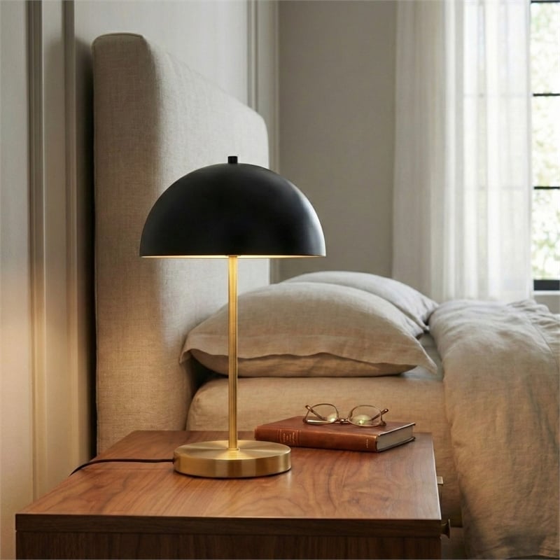Dome Shade Metal Table Lamp in Black and Gold