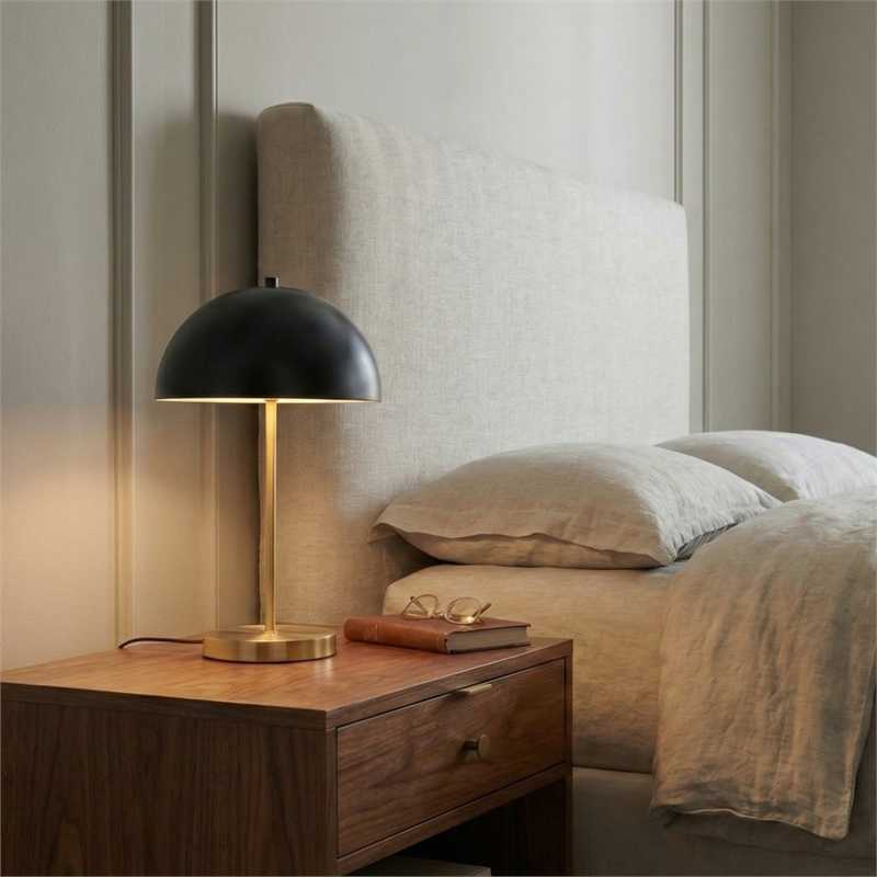 Dome Shade Metal Table Lamp in Black and Gold