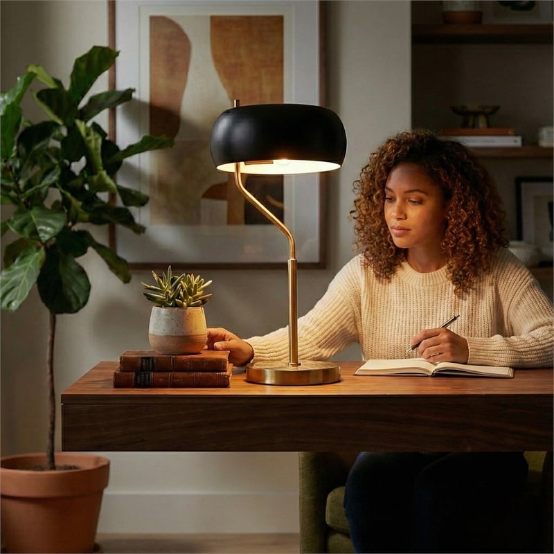 Wilon Contemporary Black and Gold Ceramic Table Lamp