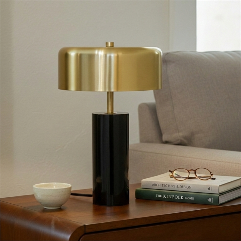 Giona Black and Gold Drum Marble Table Lamp