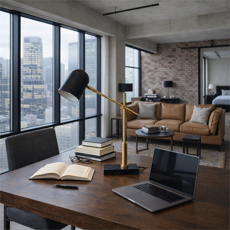 Mikito Adjustable Black and Gold Marble Desk Lamp