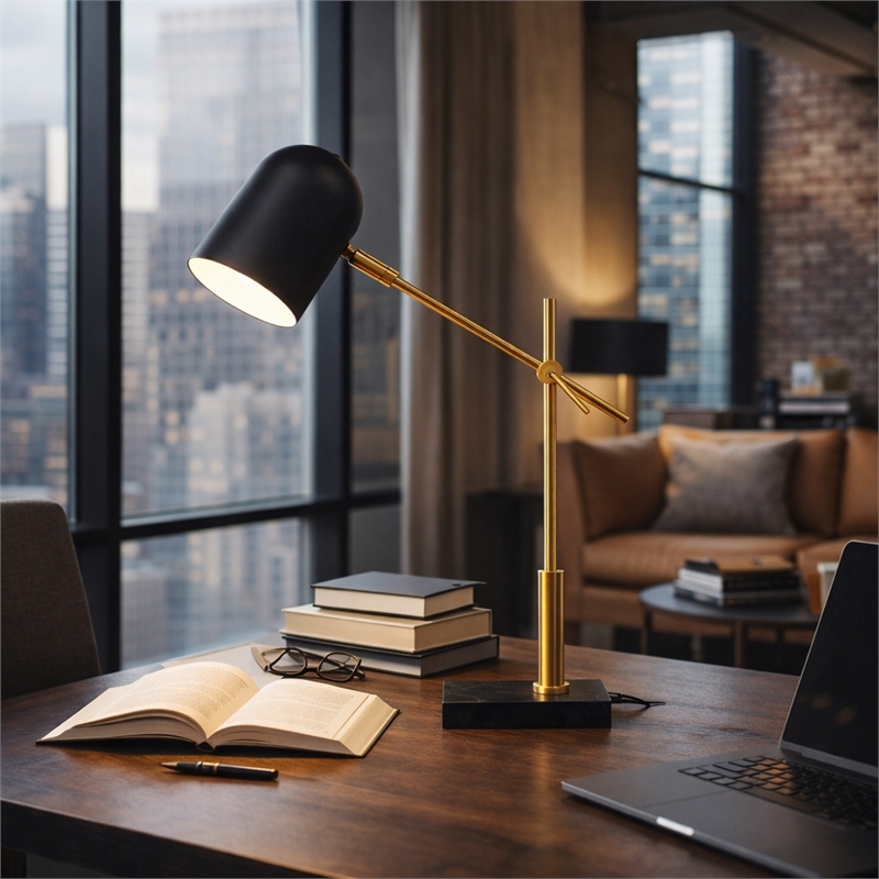 Mikito Adjustable Black and Gold Marble Desk Lamp
