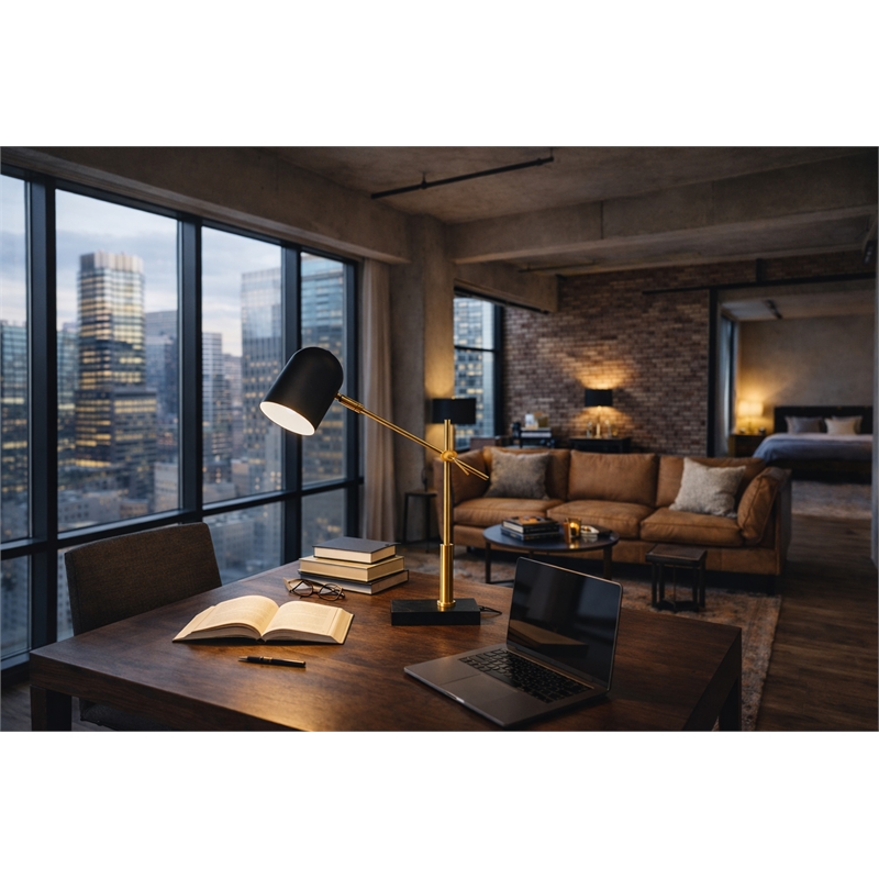 Mikito Adjustable Black and Gold Marble Desk Lamp