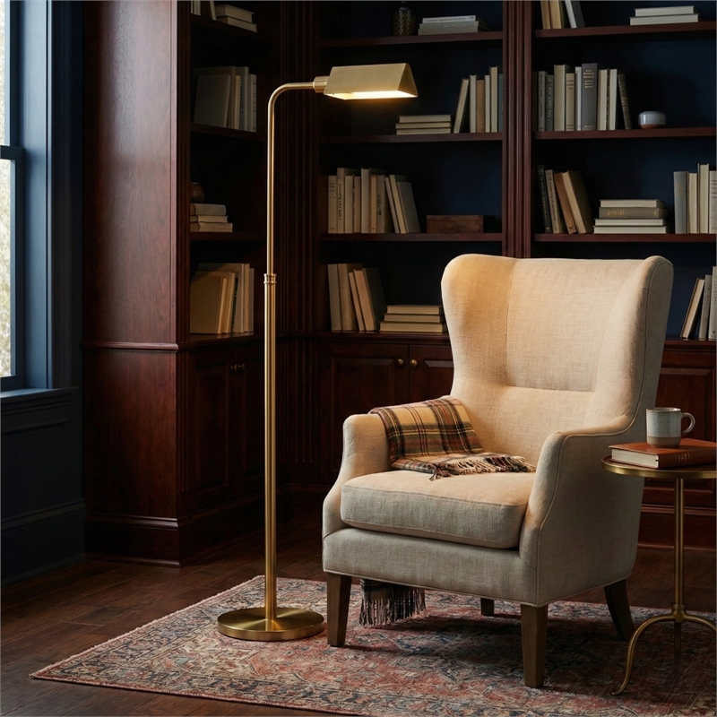 Bernice Brass Dome Metal Floor Lamp with Rattan Accent and Dual Pull Chains