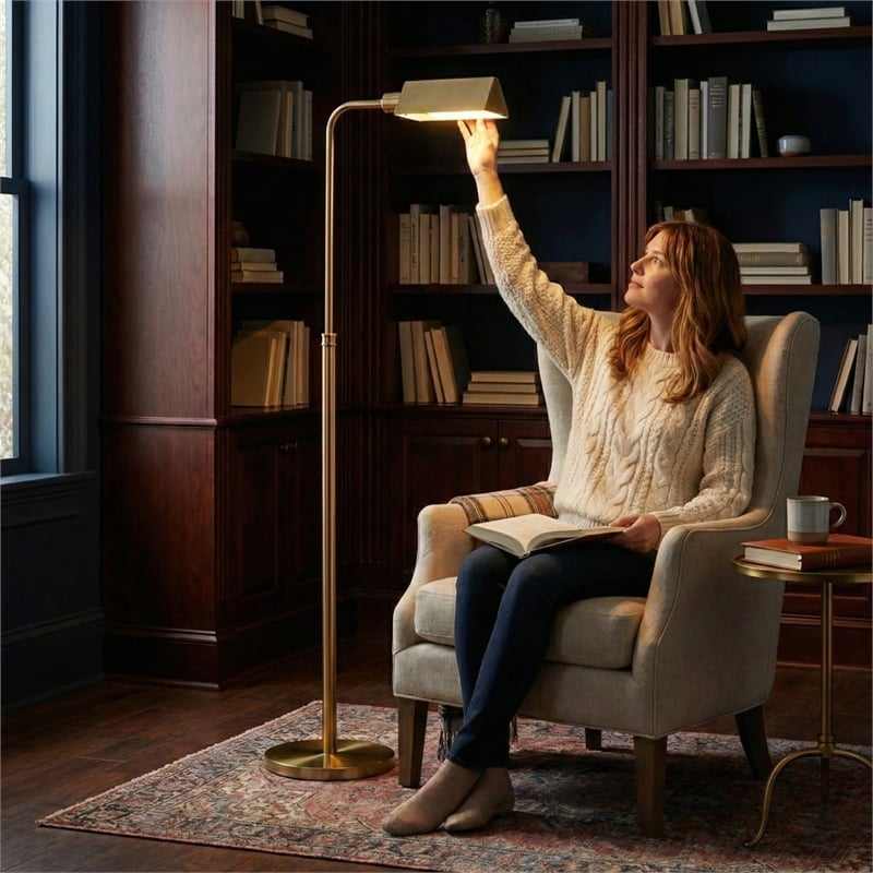 Bernice Brass Dome Metal Floor Lamp with Rattan Accent and Dual Pull Chains