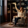 Bernice Brass Dome Metal Floor Lamp with Rattan Accent and Dual Pull Chains