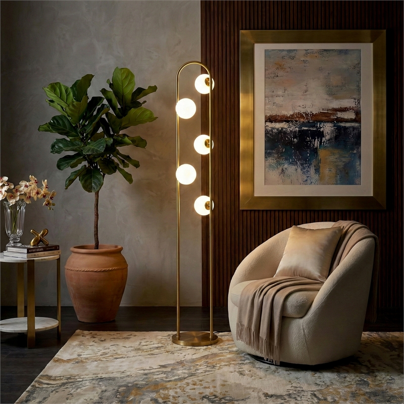 Attitude Brass Globe Metal Floor Lamp with Modern Arched Design