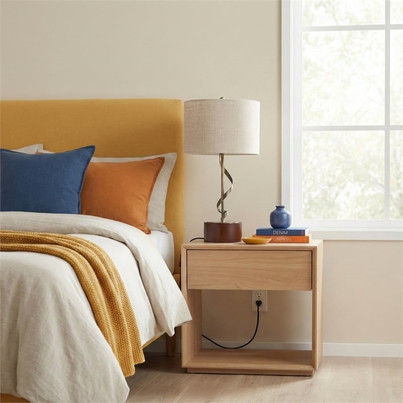 Chinatsu  Twisted Brass Metal Table Lamp with Wooden Base