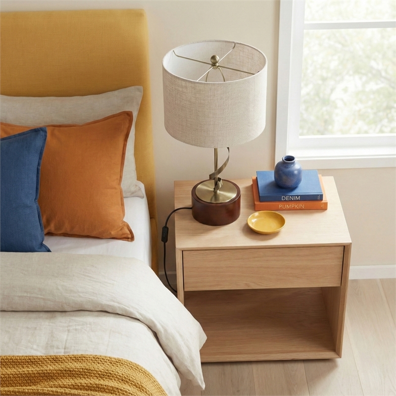 Chinatsu  Twisted Brass Metal Table Lamp with Wooden Base