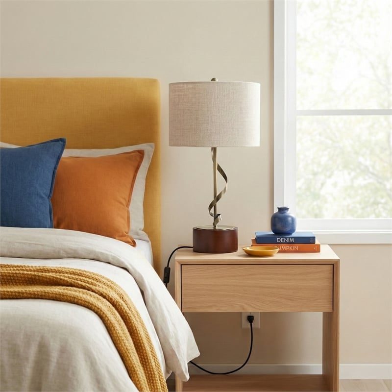 Chinatsu  Twisted Brass Metal Table Lamp with Wooden Base