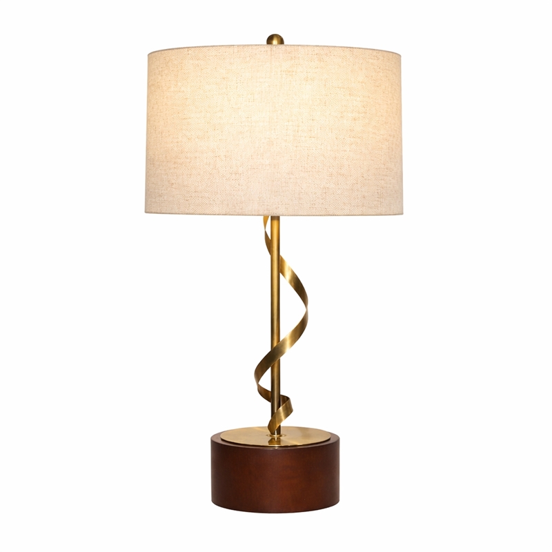 Chinatsu  Twisted Brass Metal Table Lamp with Wooden Base