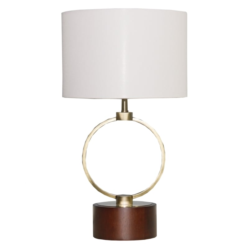 Doskin Brass Circle Metal Table Lamp with White Shade