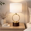 Doskin Brass Circle Metal Table Lamp with White Shade