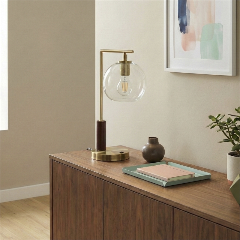 Fuska Glass Globe Metal Table Lamp with Antique Brass Finish