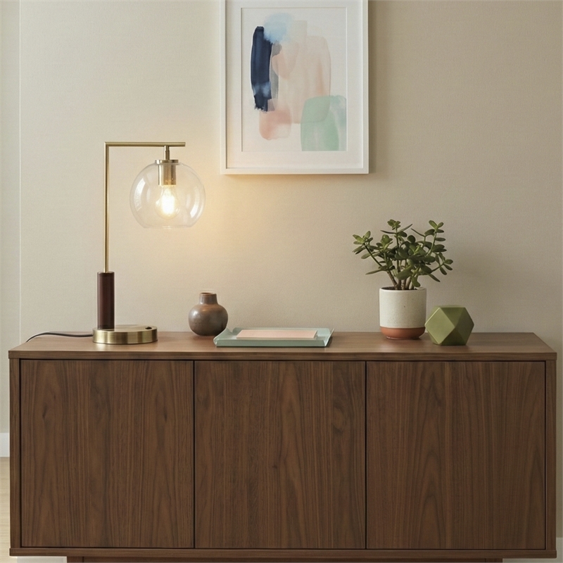 Fuska Glass Globe Metal Table Lamp with Antique Brass Finish