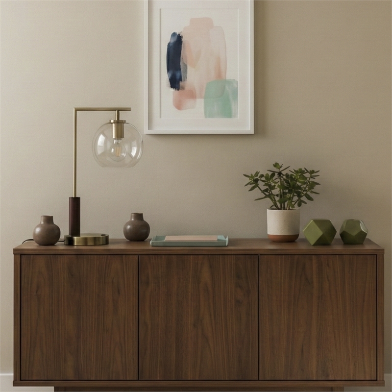 Fuska Glass Globe Metal Table Lamp with Antique Brass Finish