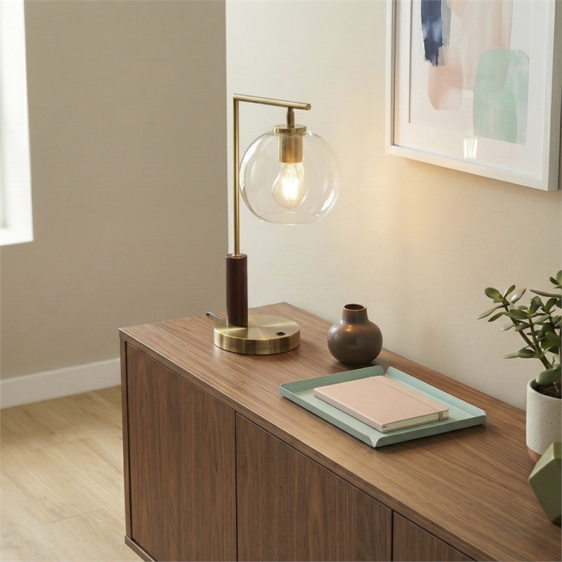 Fuska Glass Globe Metal Table Lamp with Antique Brass Finish