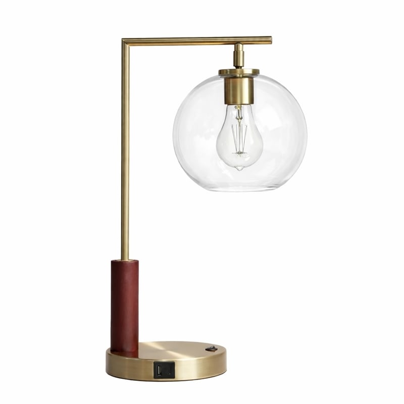 Fuska Glass Globe Metal Table Lamp with Antique Brass Finish