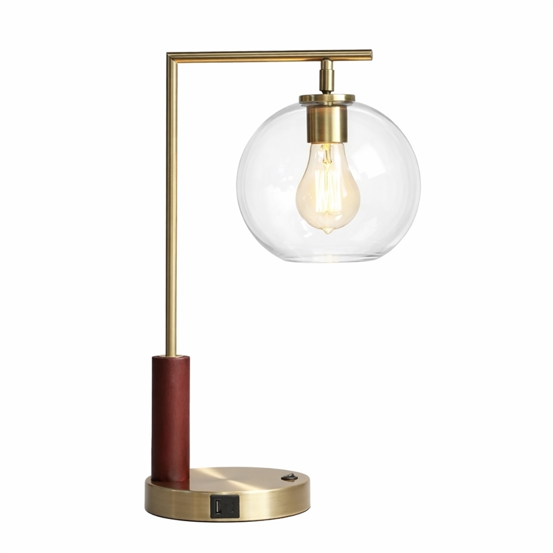 Fuska Glass Globe Metal Table Lamp with Antique Brass Finish