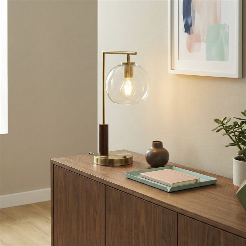 Fuska Glass Globe Metal Table Lamp with Antique Brass Finish