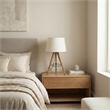 Hector Wooden Brass Metal Tripod Table Lamp with Linen Shade