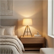 Hector Wooden Brass Metal Tripod Table Lamp with Linen Shade