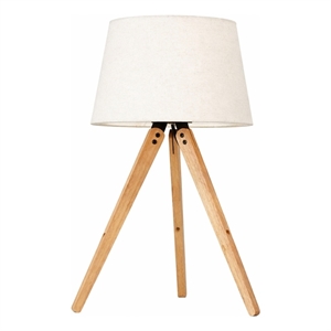 Hector Wooden Brass Metal Tripod Table Lamp with Linen Shade