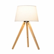 Hector Wooden Brass Metal Tripod Table Lamp with Linen Shade