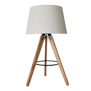 hector wooden brass metal tripod table lamp with linen shade