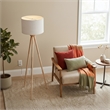 Lara Tripod Floor Lamp with Natural Wood Base and Beige Linen Shade