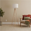 Lara Tripod Floor Lamp with Natural Wood Base and Beige Linen Shade