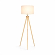 Lara Tripod Floor Lamp with Natural Wood Base and Beige Linen Shade