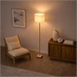May Woven Shade White Floor Lamp with Marble and Wood Base