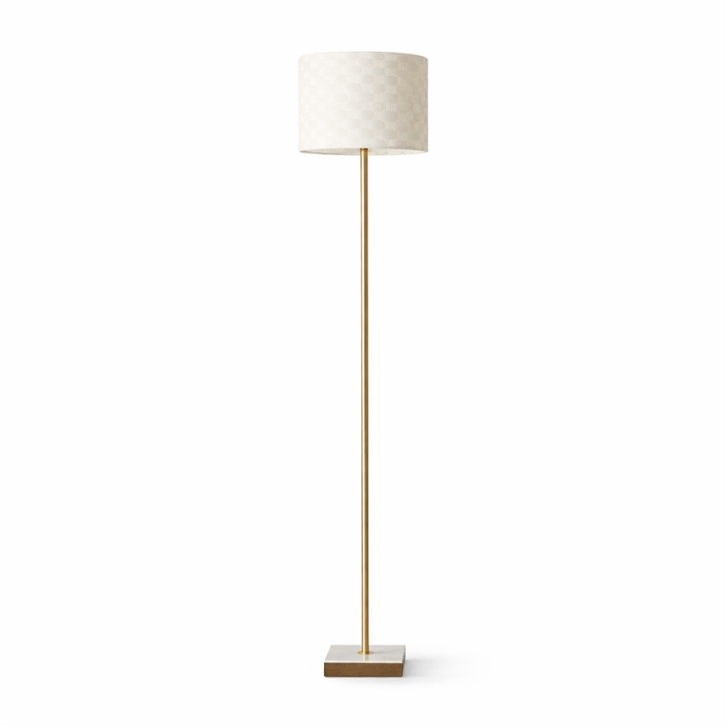 May Woven Shade White Floor Lamp with Marble and Wood Base