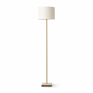 May Woven Shade White Floor Lamp with Marble and Wood Base