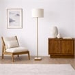 May Woven Shade White Floor Lamp with Marble and Wood Base