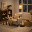 Jan Floor Lamp with Rattan Shade and Brass Frame