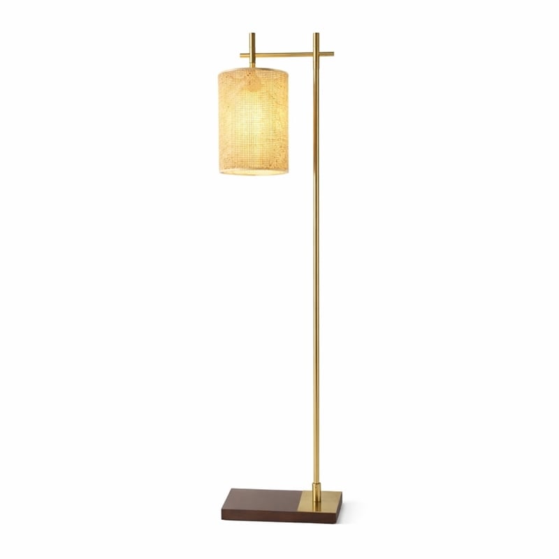 Jan Floor Lamp with Rattan Shade and Brass Frame
