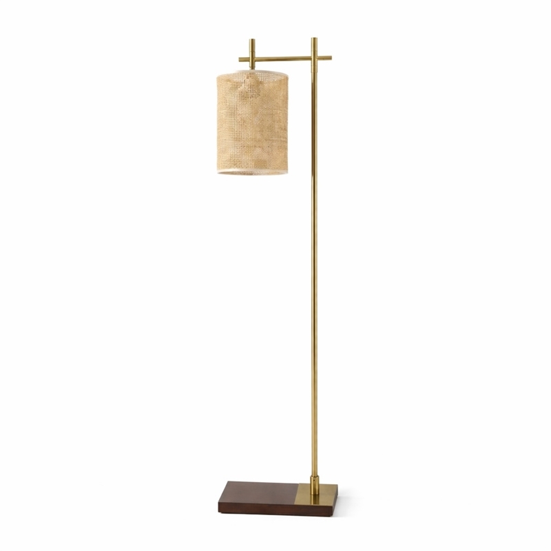 Jan Floor Lamp with Rattan Shade and Brass Frame
