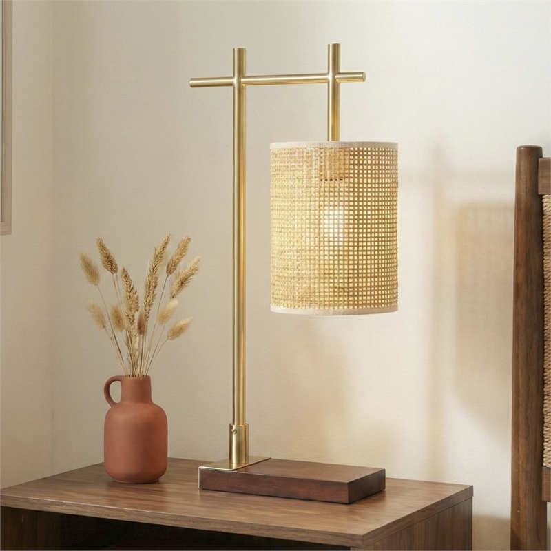 Josephini Woven Shade Metal Table Lamp with Brushed Gold Base