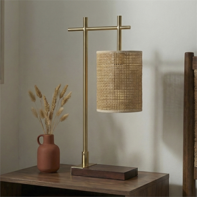 Josephini Woven Shade Metal Table Lamp with Brushed Gold Base
