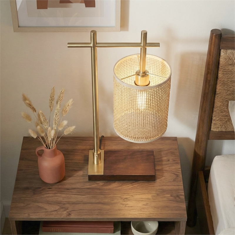 Josephini Woven Shade Metal Table Lamp with Brushed Gold Base