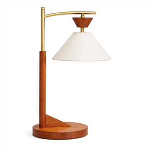 Hollie  Wood and Linen Table Lamp with Brushed Gold Accents