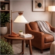 Hollie  Wood and Linen Table Lamp with Brushed Gold Accents