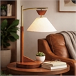 Hollie  Wood and Linen Table Lamp with Brushed Gold Accents