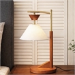 Hollie  Wood and Linen Table Lamp with Brushed Gold Accents